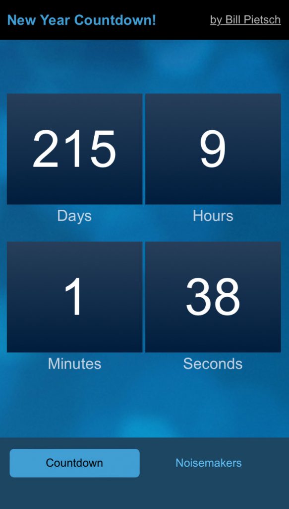 Countdown tab selected with clock showing days, hours, minutes, seconds remaining