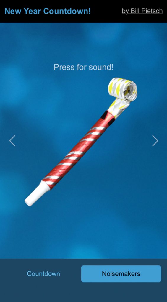 Noisemakers tab selected showing a party blower.