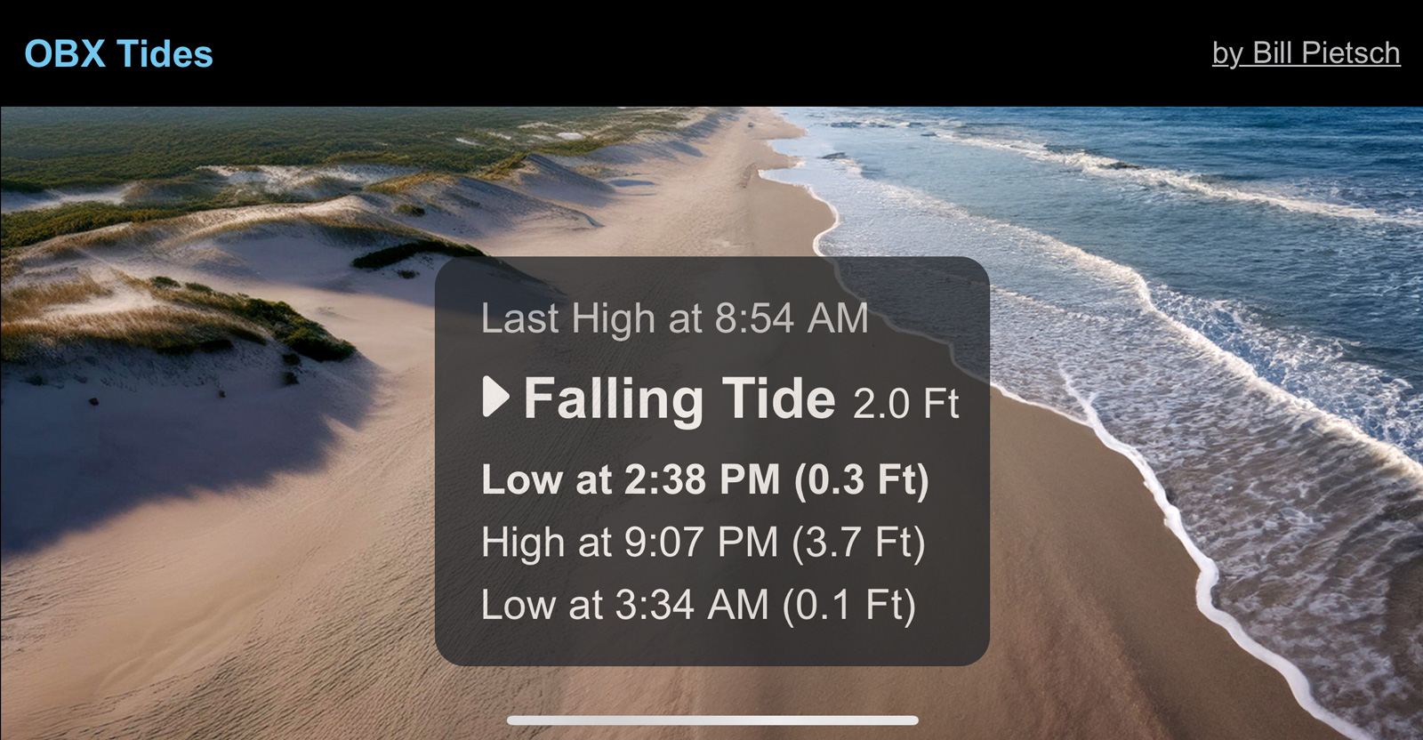 Screenshot of OBX Tides App